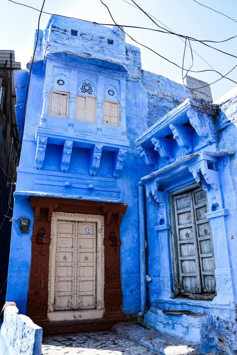 A stunning view of traditional blue houses in Jodhpur, showcasing vibrant architecture.